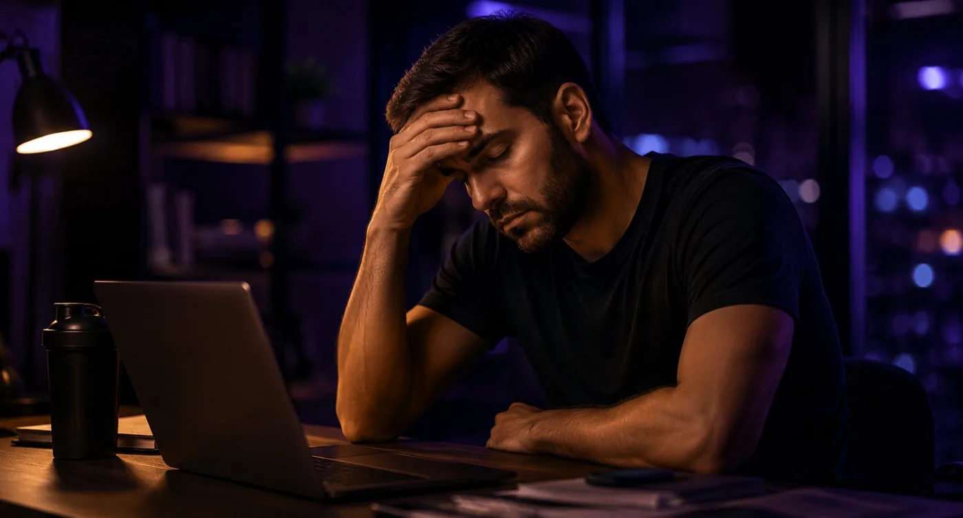 Pessoa esgotada à noite, sem energia para o resto do dia